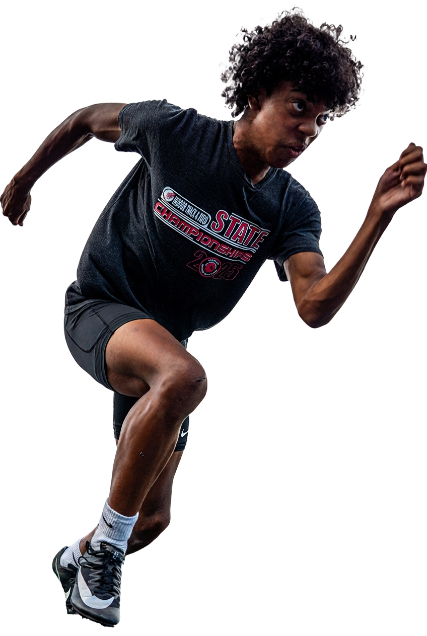Jalen McClary in HCC Hawks track uniform